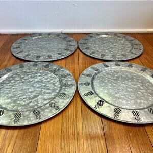 Set of 4 Tiki Pineapple Galvanized Metal Plate Chargers – 13.75” Diameter